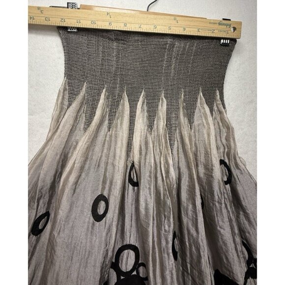 Lapis Women's Convertible Midi Skirt Dress One Size Gray Smoke Art Smocked BOHO - Picture 5 of 5